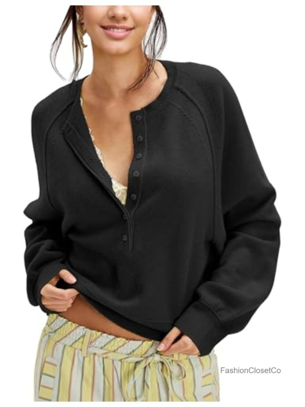 Women's Long Sleeve Half Button Henley Pullover Sweater Knit Top